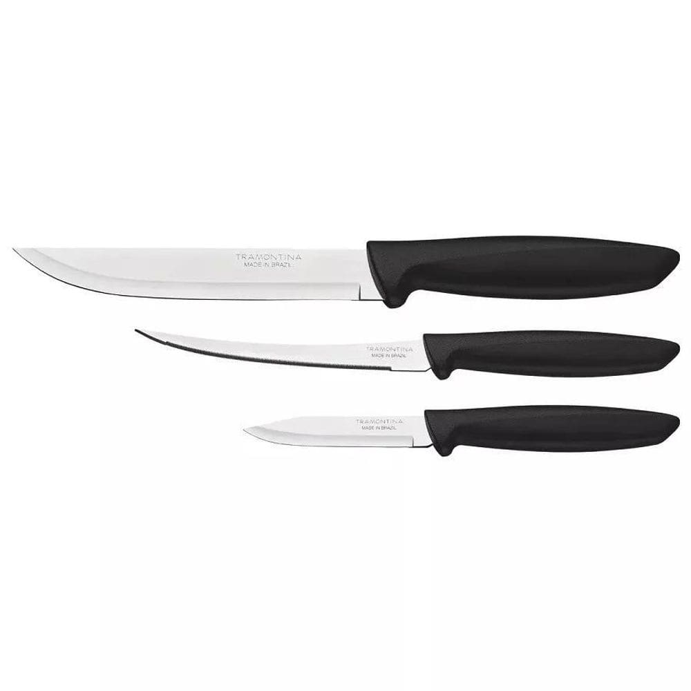 Jogo De Facas Plenus Cabo Preto Aço Inox 3 Facas Tramontina
