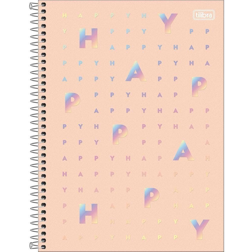 Caderno Happy Capa Dura Universitário 1 Matéria E 80 Folhas Tilibra Salmão