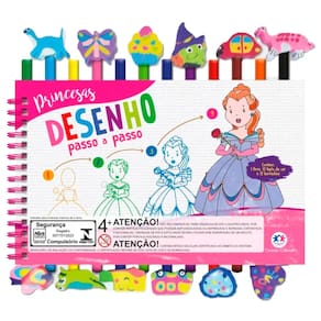 Livro com Desenhos Passo a Passo para Colorir Princesas + 12 Lápis de Cor