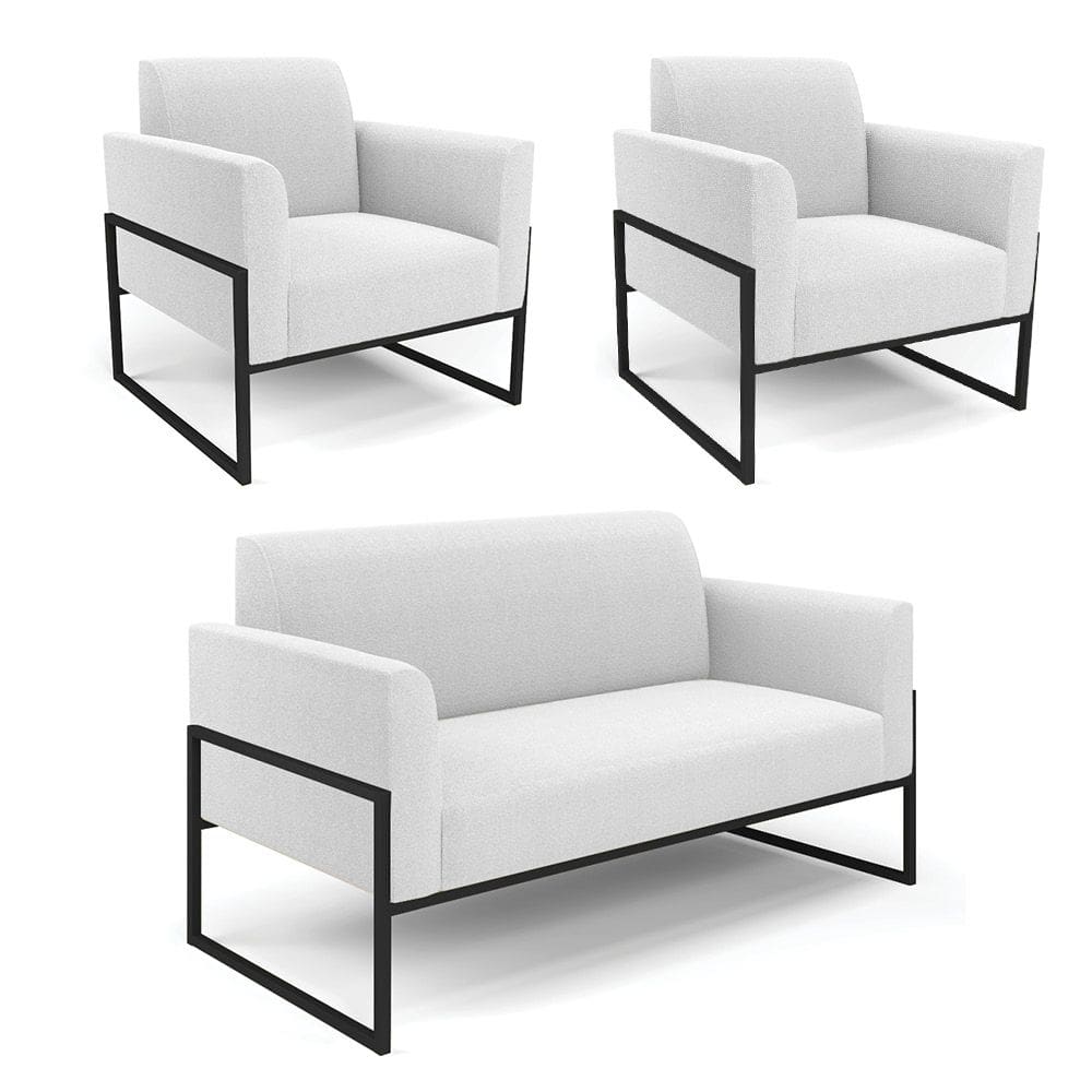 Namoradeira e 2 Poltronas Industrial Alta Preto Marisa Bouclê Off White D03 - D`Rossi