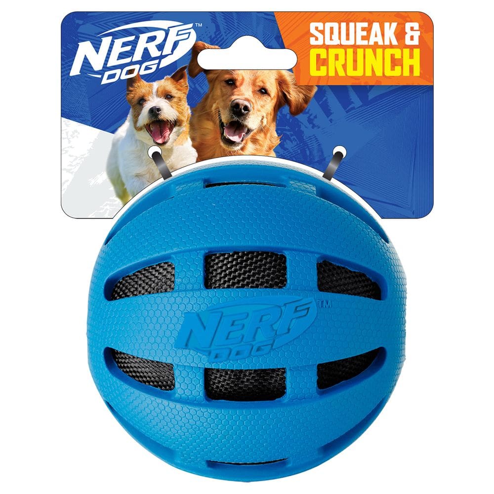 Brinquedo para cães Nerf Dog Crunch and Squeak Rubber Ball azul