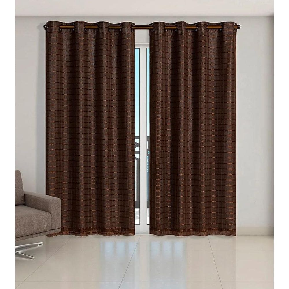 Cortina Voil Xadrez Com Forro Blackout 5,00 X 2,80 Tabaco