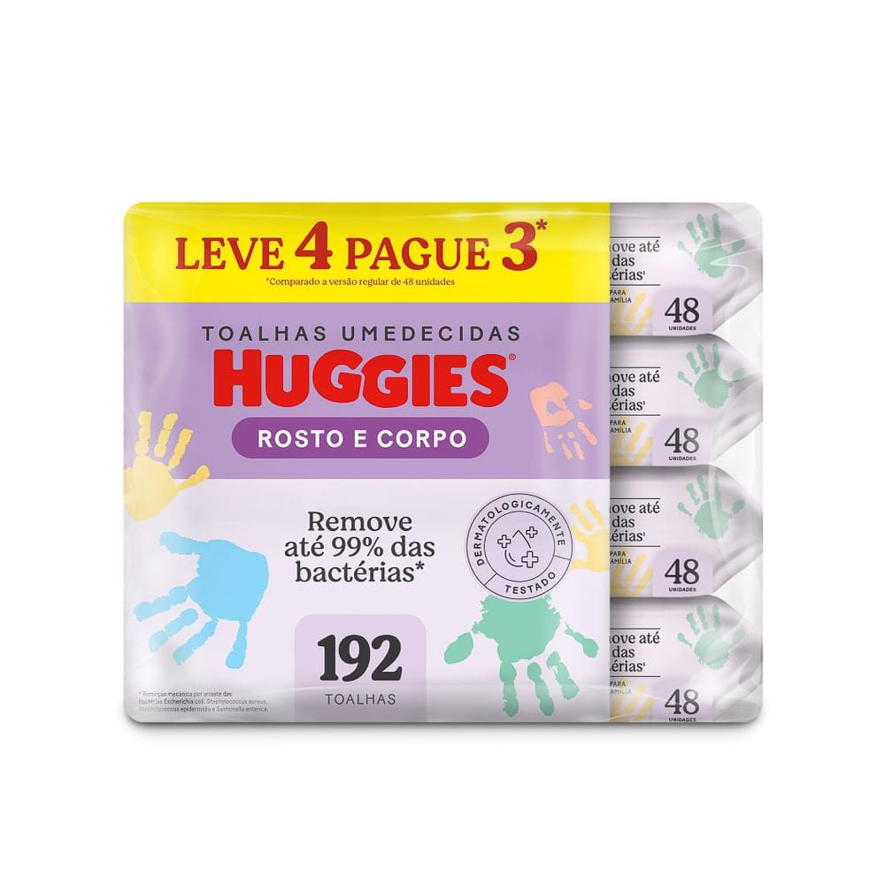 Lenços Umedecidos Huggies Rosto e Corpo Limpeza 4 x 48 Unidades