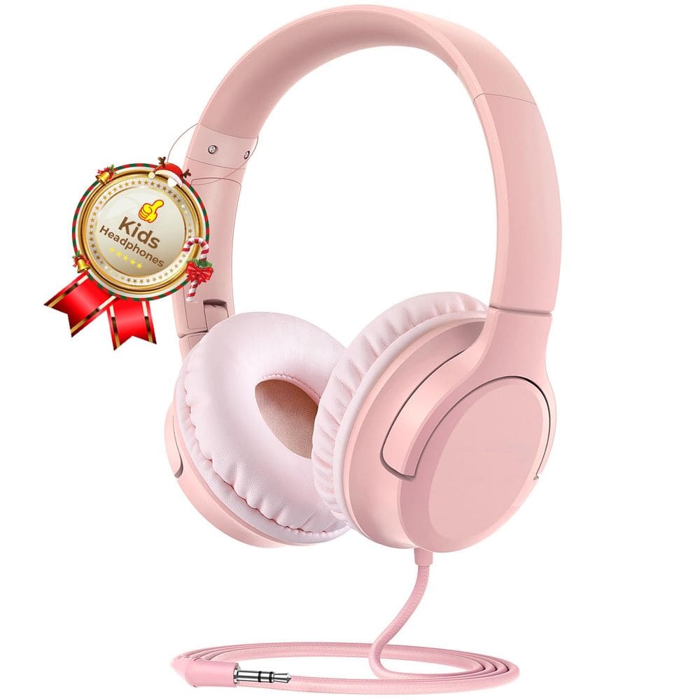 Fones de ouvido DyBaxa Kids, com fio, dobráveis, 94dB, volume rosa