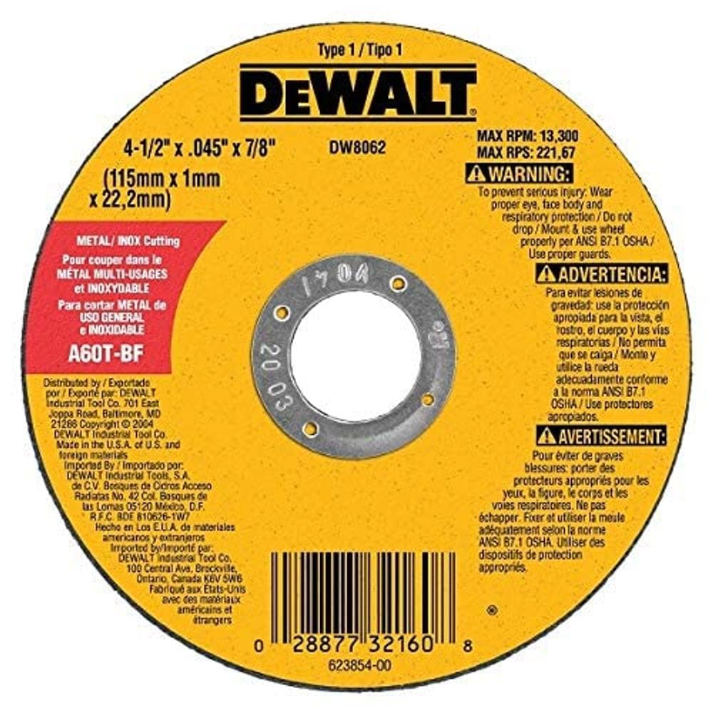 Roda de corte DEWALT DW8062 Metal 4,5 x 1,1 x 22,2 cm Tipo 1
