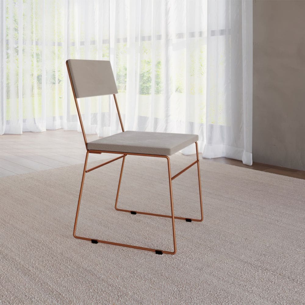 Cadeira de Jantar Málaga Assento Veludo Bege Base Cobre