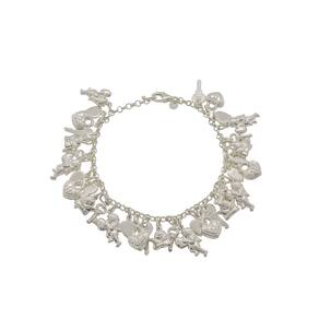 Pulseira Prata Berloques Coração Anjo Cupido Namoro Chave