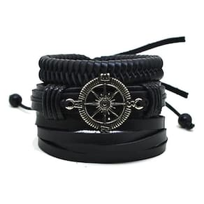 Pulseira Masculina Bússola Trança Social Tiras Kit 3 Peças