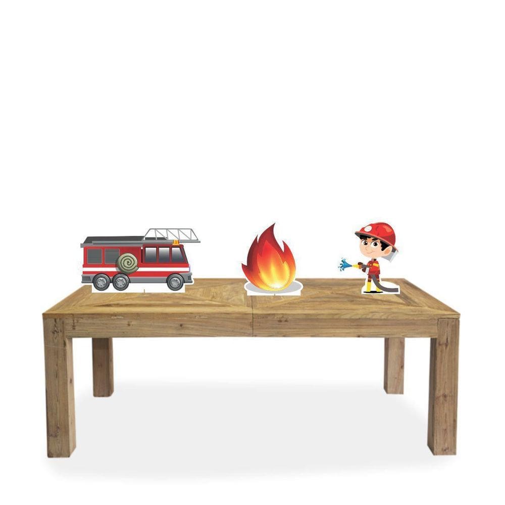 Kit Display Mesa Festa Bombeiro Cabelo Preto 3 Totens 22Cm