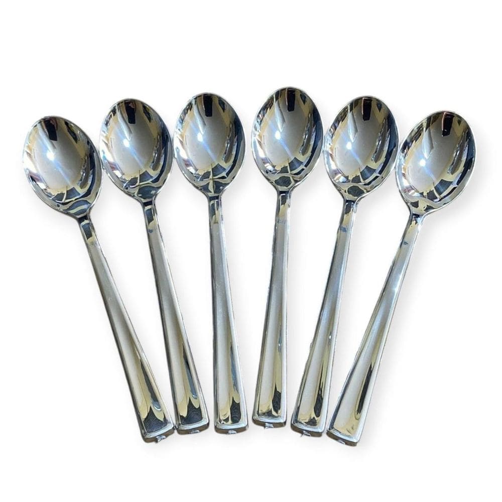 Kit 48 Colheres Sobremesa Luxo Plástico 12.8Cm Prata Festa