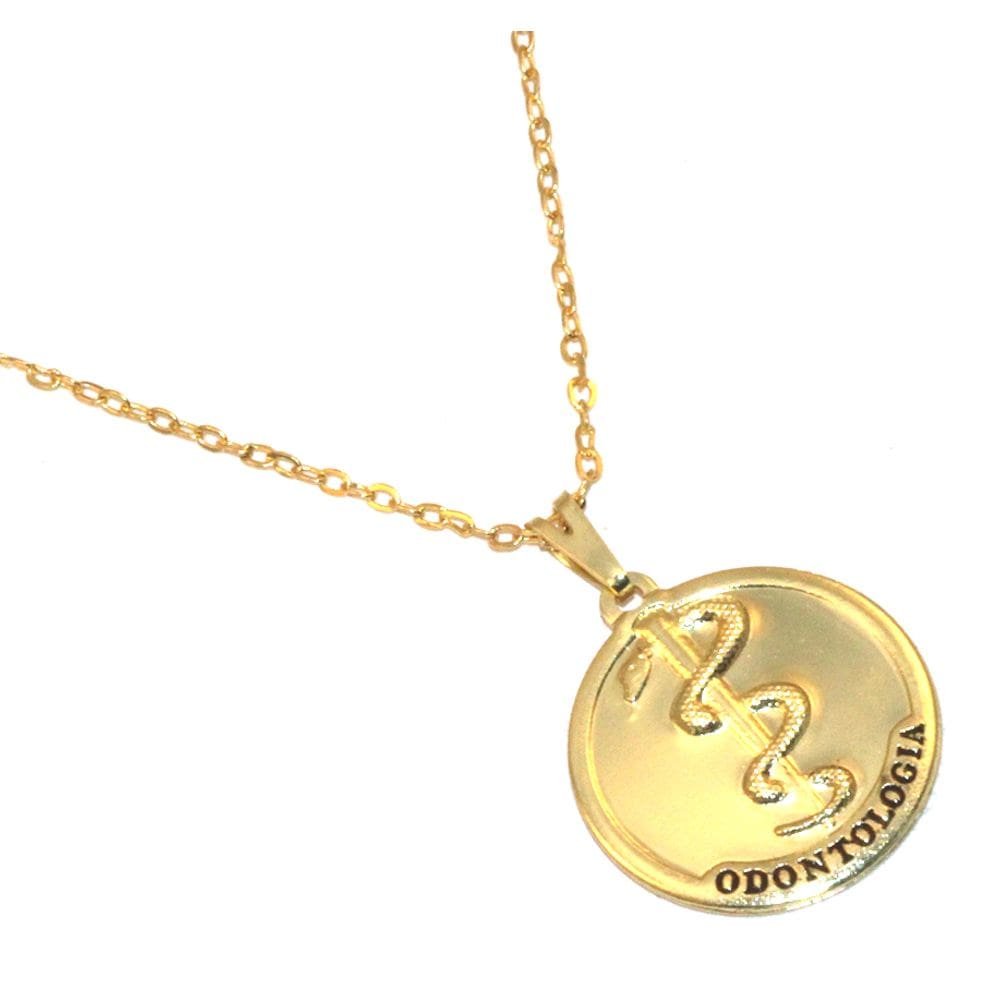 Colar Cordão Profissão Medalha Odontologia Folheado 18k