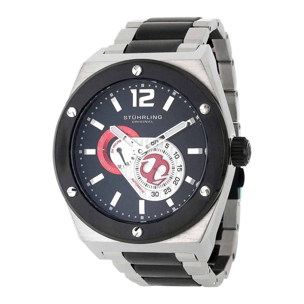 Relógio Esprit D Vie 281B Automático 49mm com Mostrador Preto e Pulseira de Aço Inoxidável. Elegância e Precisão em um Clássico Stuhrling.
