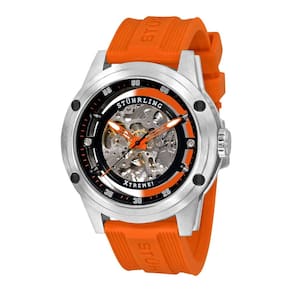 Relógio Zolara 360 Sport Automático 50mm Mostrador Preto e Prata com Pulseira de Silicone Laranja e Fivela Tang, Stuhrling