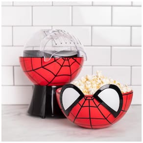 Pipoqueira Elétrica com Tema Marvel Homem Aranha, Copo Medidor e Tampa que Vira Tigela de Servir, 110V, Uncanny Brands, Vermelha e Preta
