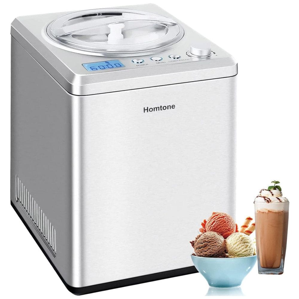 Máquina de Sorvete Automática 2,5L com Visor Digital LCD, Temporizador, Sem Pré-Congelamento e Compressor Integrado, 110V 250W, Homtone, Prata