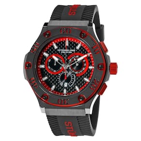 Relógio Stuhrling Escorpião Negro 292P 52mm com Mostrador Preto e Pulseira de Silicone Preta com Fivela PVD Preta.