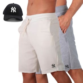 Kit 2 Bermuda Plus Size Masculina Moletom Cintura Elastico Cordao Ajustavel e Bone Aba Pre Curvada