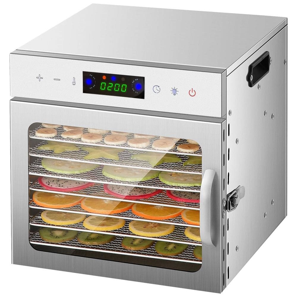 Desidratador de Alimentos com 8 bandejas em Aço Inoxidável, Proteção Contra Superaquecimento e Livro de Receitas, 110V 400W, HOPERAN, Prata