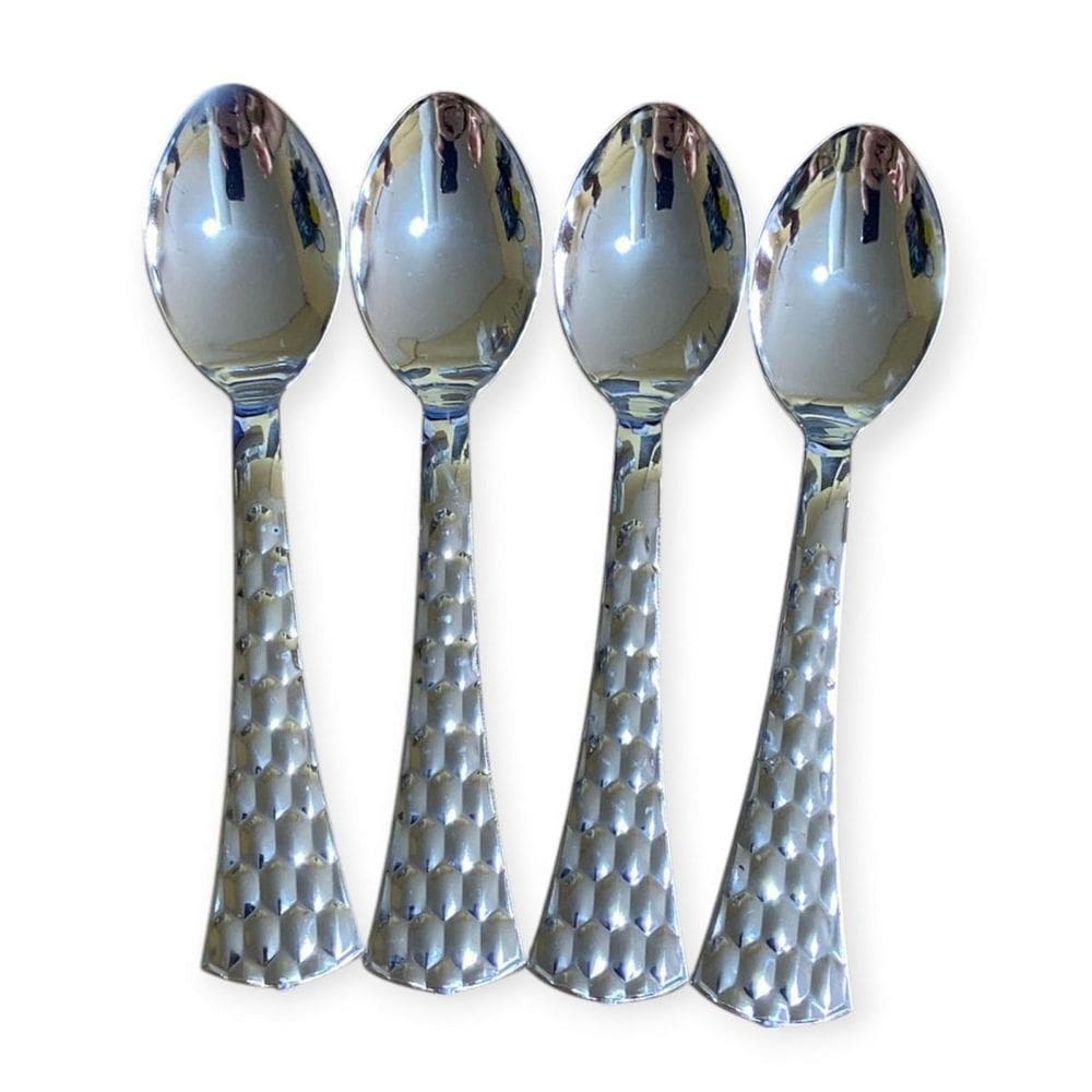 Kit 12 Colheres Sobremesa Luxo Plástico 13.8Cm Prata Festa