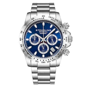 Relógio Cronógrafo Fórmula 42mm com Mostrador Azul e Pulseira de Aço Inoxidável Prateado da Stuhrling.