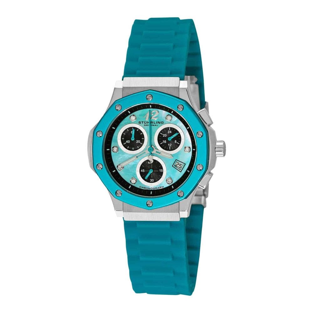 Relógio de pulso feminino Cosmo Girl 180R com cronógrafo, mostrador azul e pulseira de silicone.