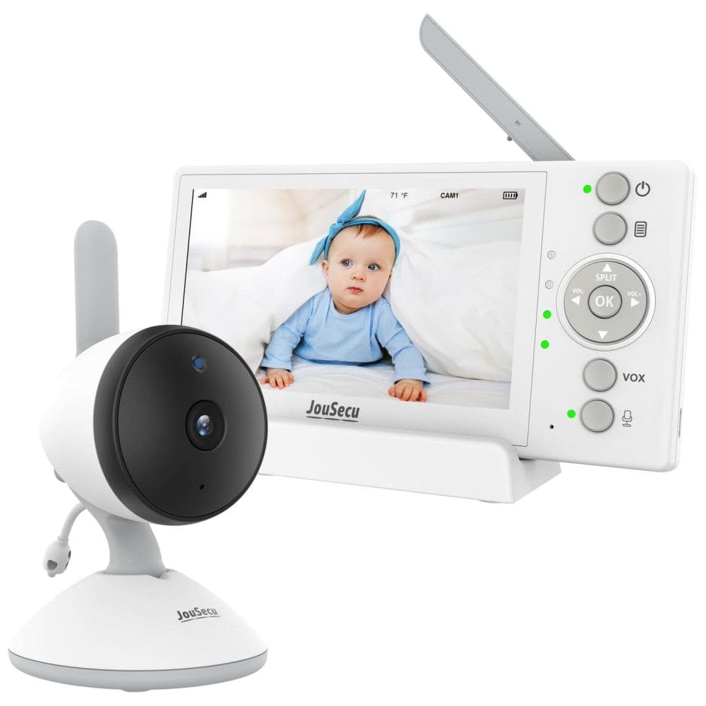 Babá Eletrônica com Monitor, Câmera, Visão Noturna, Temperatura, Sem WiFi, JouSecu B049, Branca e Cinza