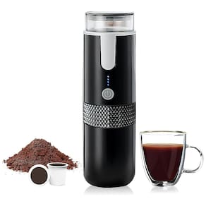 Cafeteira Portátil com Carregamento USB-C e Compatível com Cápsulas ou Moído para Viagens, Acampamentos e Caminhadas, POHHRYVI, Preta
