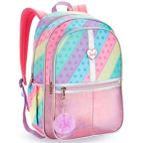 Mochila Costa Escolar Juvenil Menina Just Love Pompom Colors