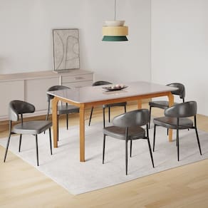 Conjunto Sala de Jantar Mesa com Vidro Candian 6 Cadeiras Bless Marrom/Off White/Preto