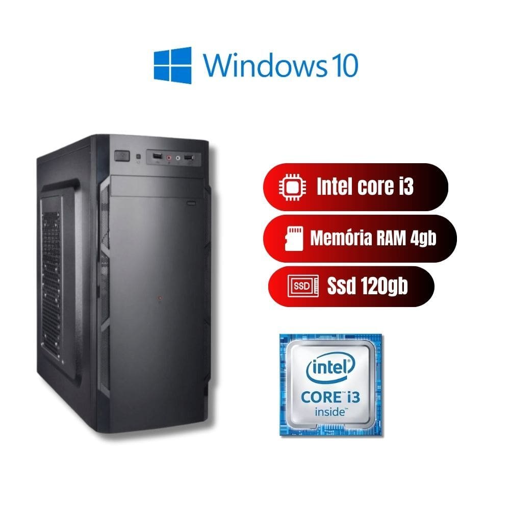 PC Intel i3,Ssd 120GB,4GB RAM e Windows 10 Trial – Compacto!