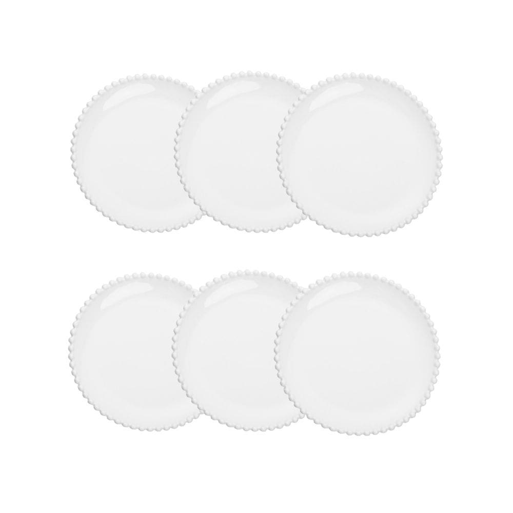 Cj 6 Pratos Rasos de Porcelana Branca Beads 28cm Wolff