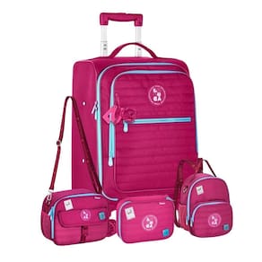 Kit Mala Escolar Luluca Viagem 360 Lancheira E Estojo -Rosa