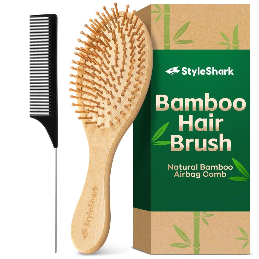 Escova de cabelo StyleShark Bamboo Paddle com massageador de couro cabeludo