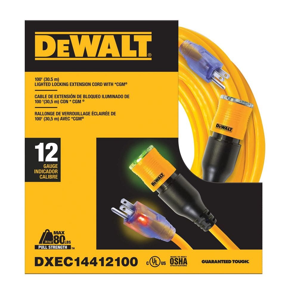 Cabo de extensão DEWALT 30m Lighted Click-to-Lock 12/3 SJTW