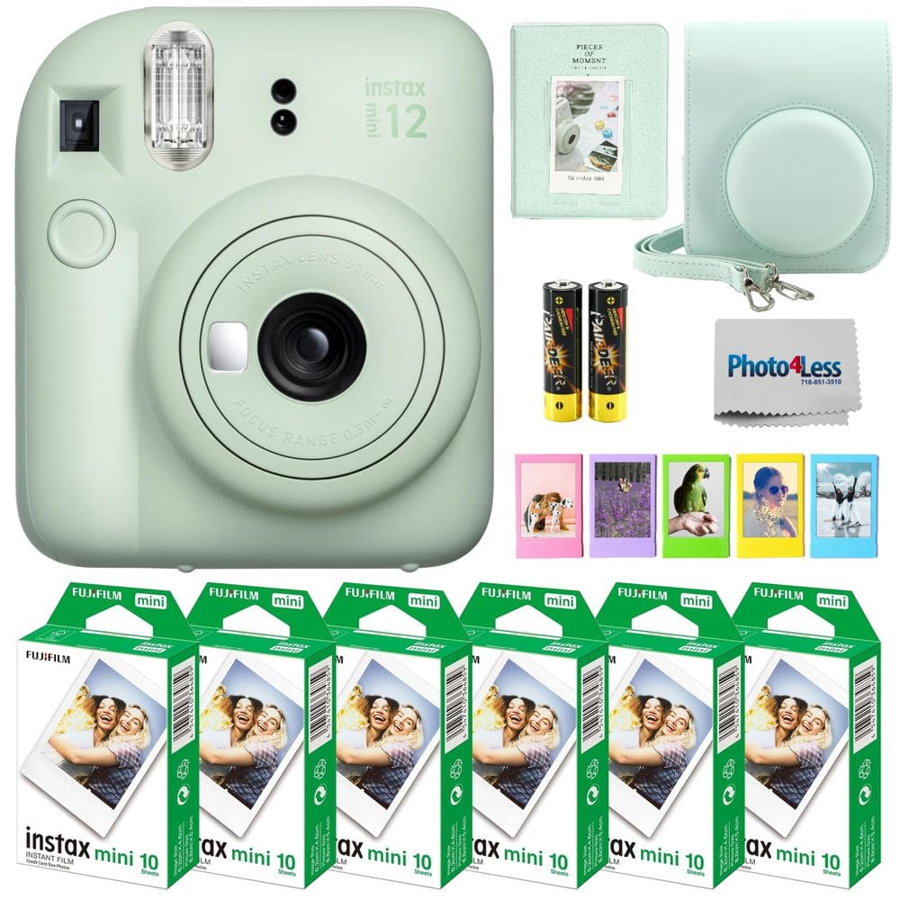 Câmera instantânea Fujifilm Instax Mini 12 com filme e acessórios