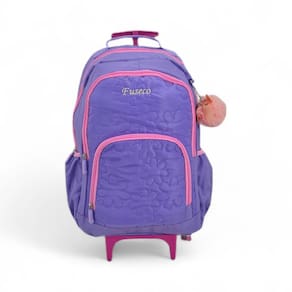 Mochila colorida grande feminina juvenil rodinha fuseco