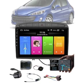 Multimídia 9" Polegadas Peugeot 308 2007 até 2013 + Câmera de Ré + Comando de Volante + Moldura + Chicote de Ligação + Adaptador de Antena