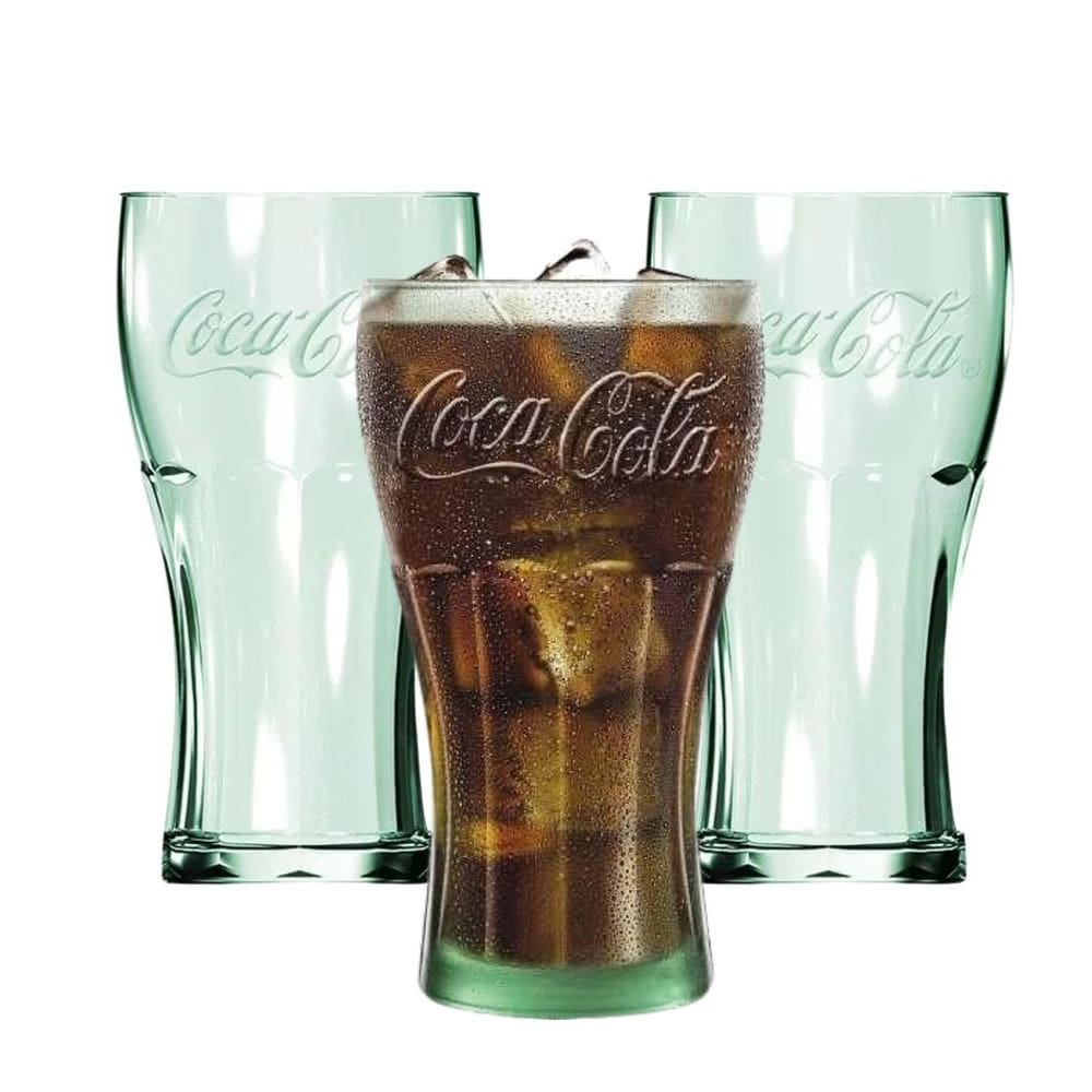 Jogo 3 Copos Coca-Cola Contour Vidro Verde 470ml - Nadir