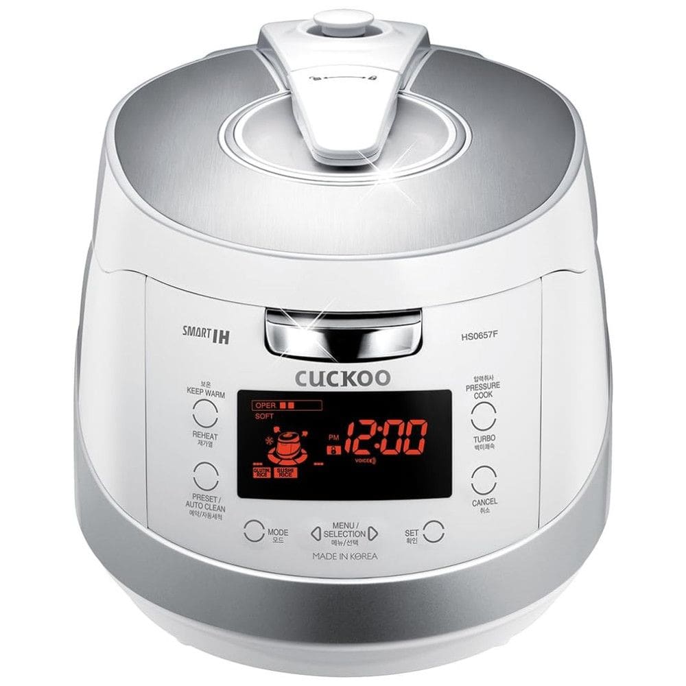 panela de arroz de pressão de aquecimento por indução de 6 xícaras revestimento antiaderente, branco, CUCKOO CRP HS0657F, Branco