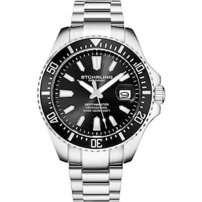 Relógio Masculino Pro Diver Watch Mergulho Coroa de Parafuso 100M Movimento de Quartzo, STUHRLING 3950A.1, Prateado