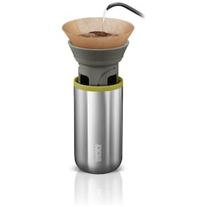Cafeteira Elétrica Programável Cuppamoka Mini Portátil de Filtro 310 mL com 10 Filtros de Papel, Aço Inox, WACACO, Prateado