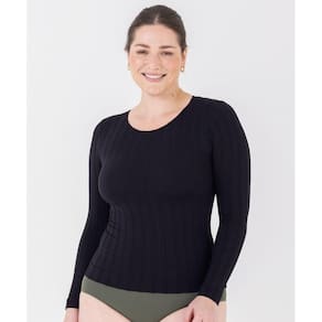 Blusa Plus Size de manga longa com relevo sem costura nas laterais
