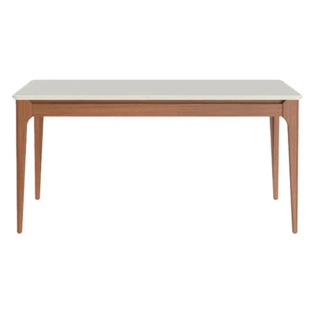 Mesa De Jantar Addar 160cm Com Vidro Fosco Off White E Natural