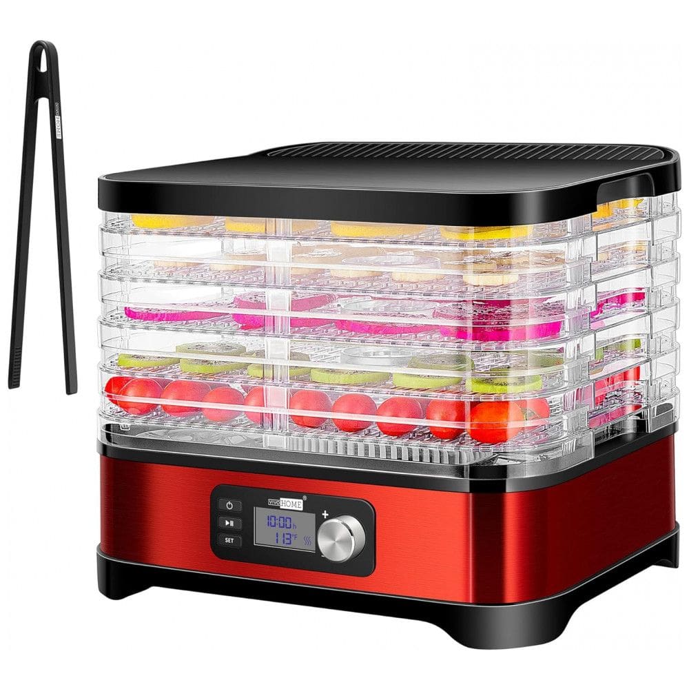 Desidratador de Alimentos com 5 Bandejas e Controle de Temperatura, 400W, 110v, VIVOHOME, Vermelho