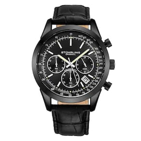 Relgio Crongrafo Rialto 3975L 44mm Mostrador Preto com Pulseira de Couro Preto e Fivela Tang - Stuhrling