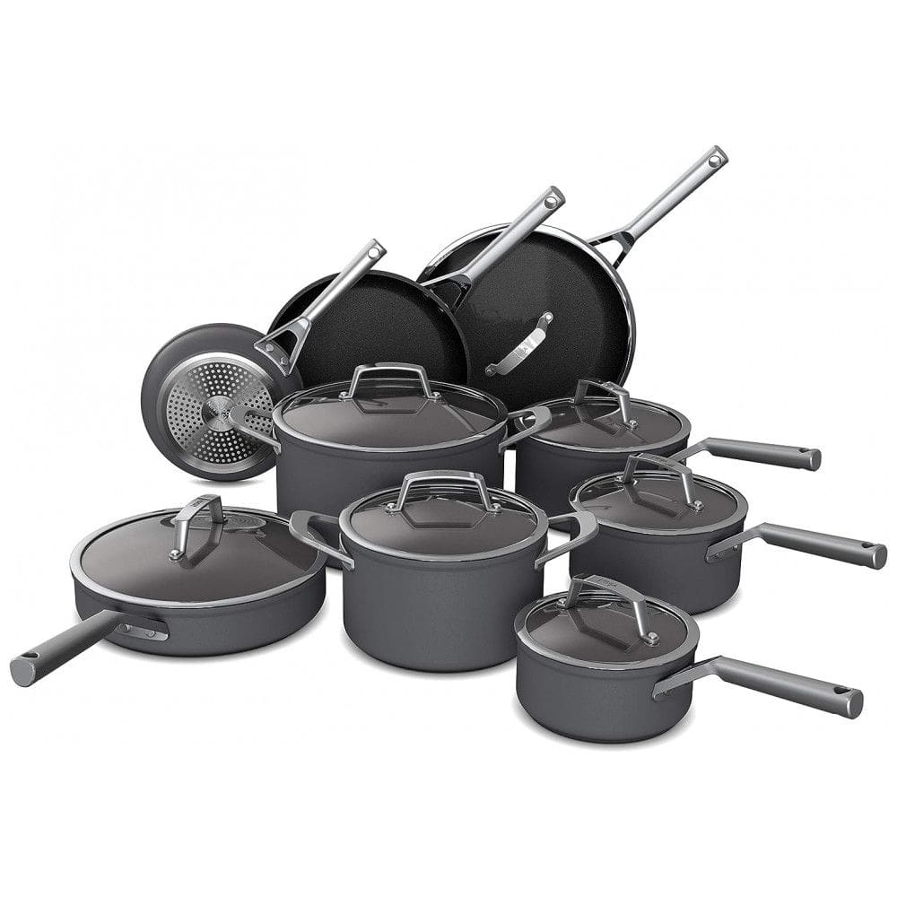 Conjunto de Panelas e Frigideiras Antiaderentes Anodizadas, 16 Peças, NINJA C39900, Cinza