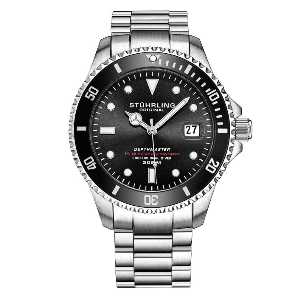 Relgio Automtico Depthmaster 883 de 42mm, Mostrador Preto e Pulseira de Ao Inoxidvel Prateado da Stuhrling.