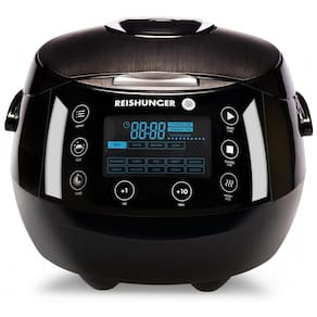 Panela de Arroz Elétrica 1.9L, Aço Inoxidável e 12 Predefinições, 110v, REISHUNGER 538 DRK, Preto