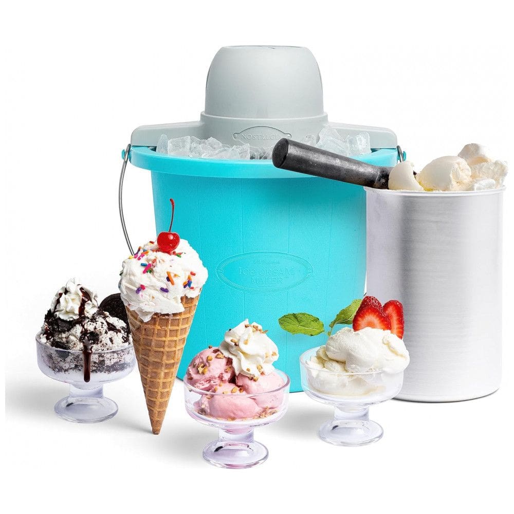 Sorveteira Elétrica 4L com Livro de Receitas, Aço Inoxidável, 110v, NOSTALGIA PICM4BG, Azul