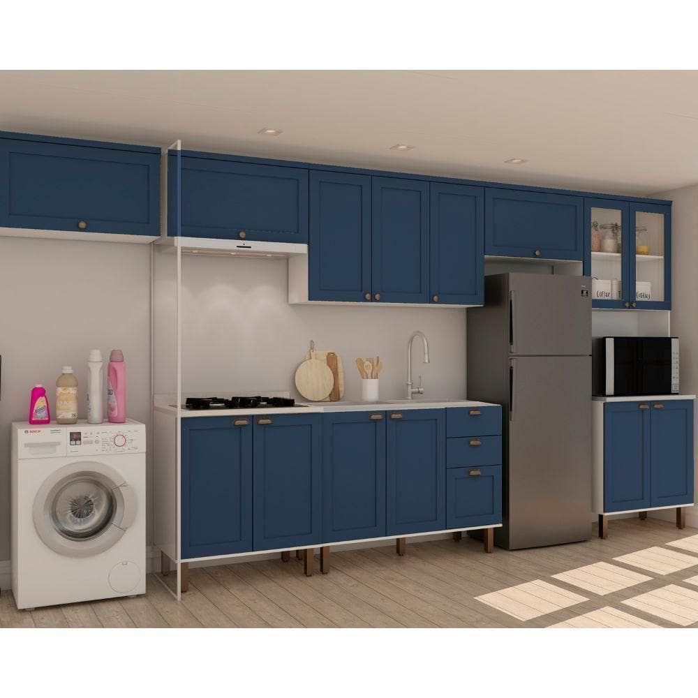 Cozinha Completa 7 Peças com Aérea de Serviço Integrada Genial Azul